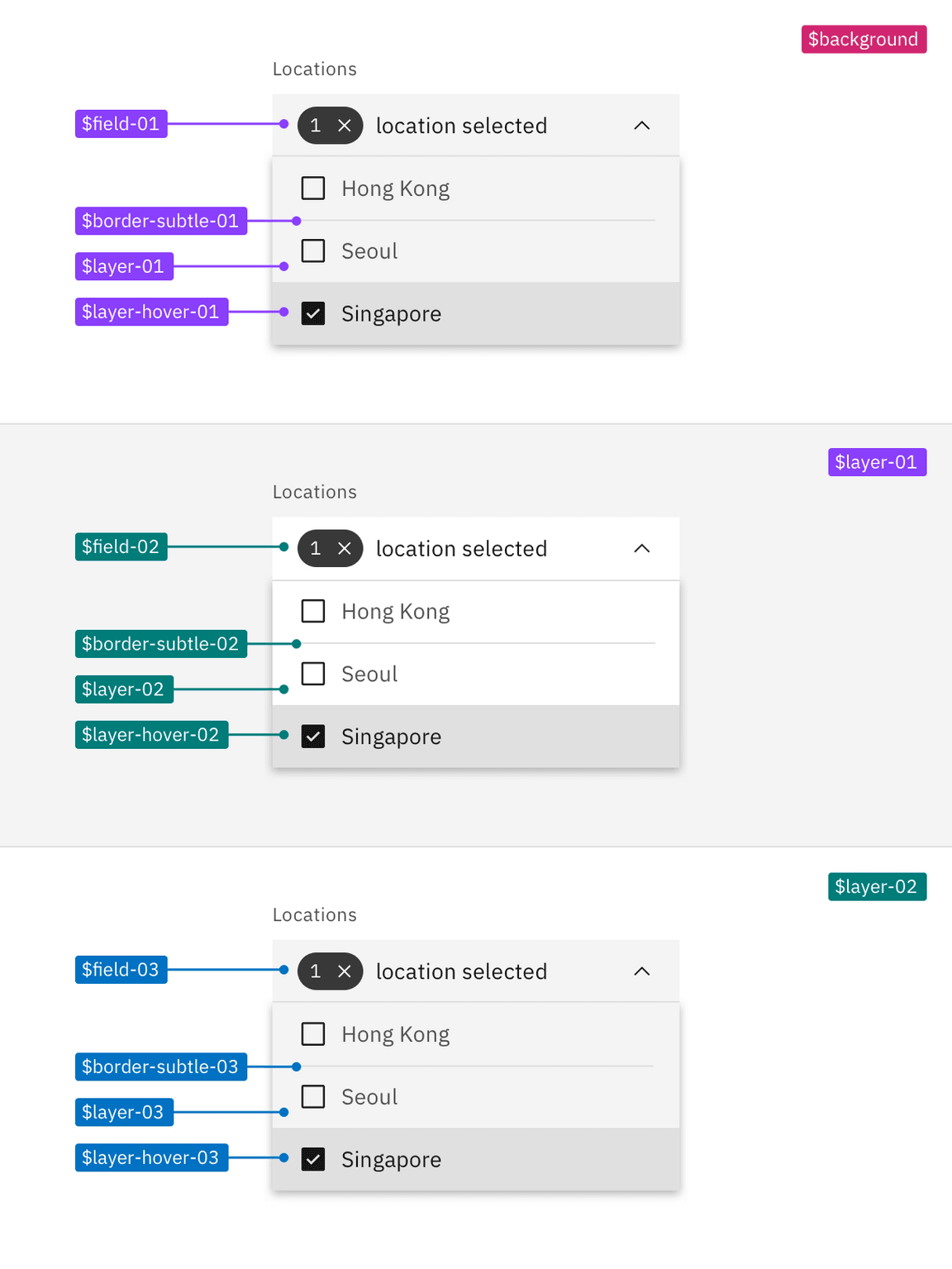 Layer set tokens applied to dropdown in the White theme Layer set tokens applied to dropdown in the White theme