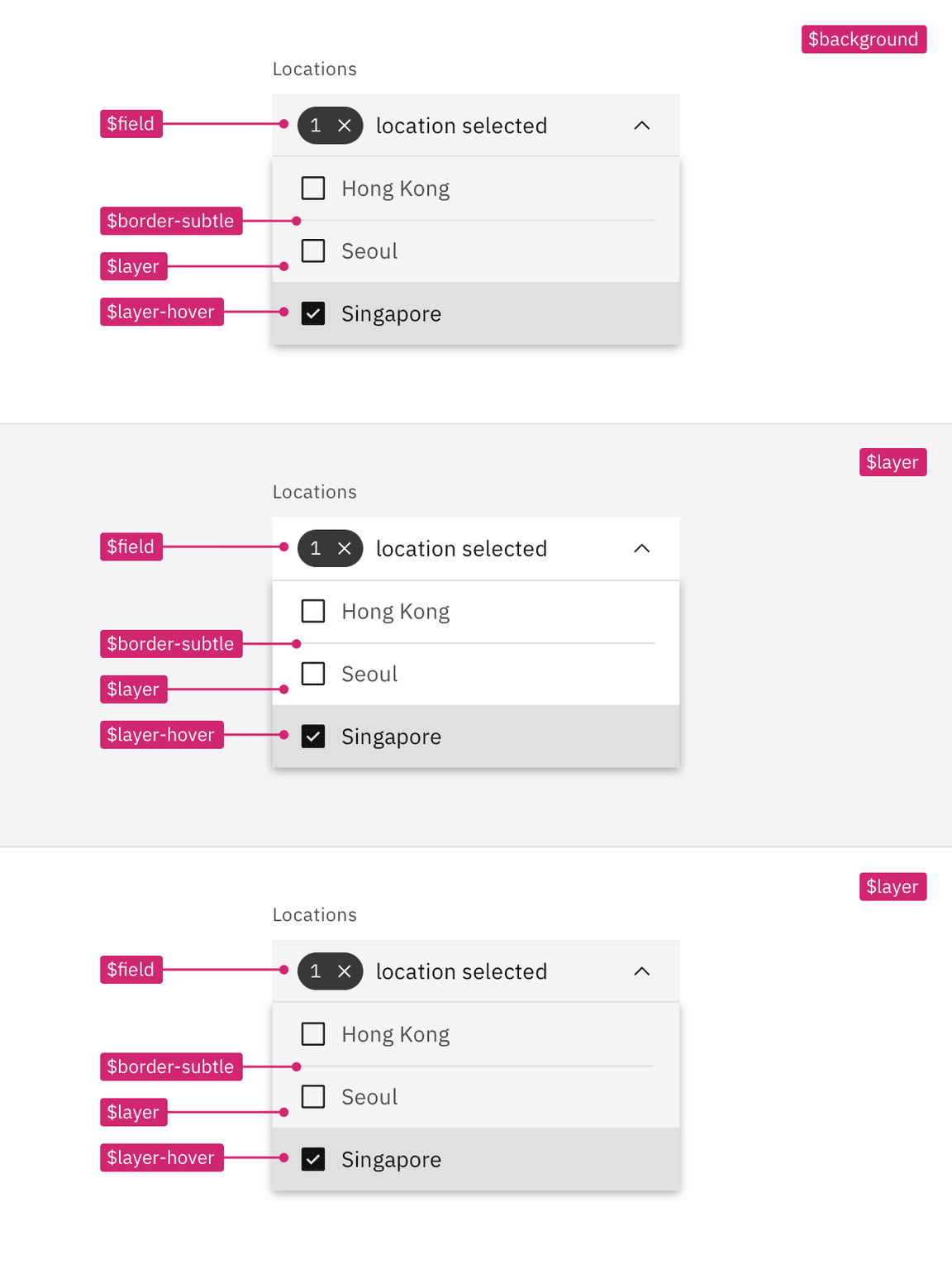 Layer set tokens applied to dropdown in the White theme Layer set tokens applied to dropdown in the White theme