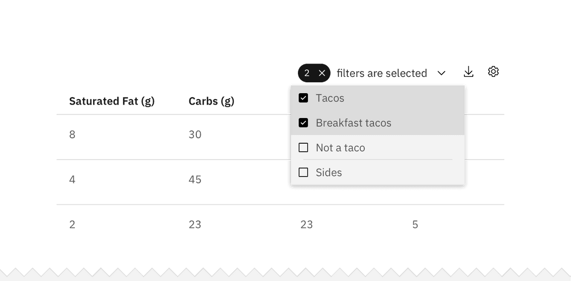 Example of a multi-selection filter in a checkbox set Example of a multi-selection filter in a checkbox set