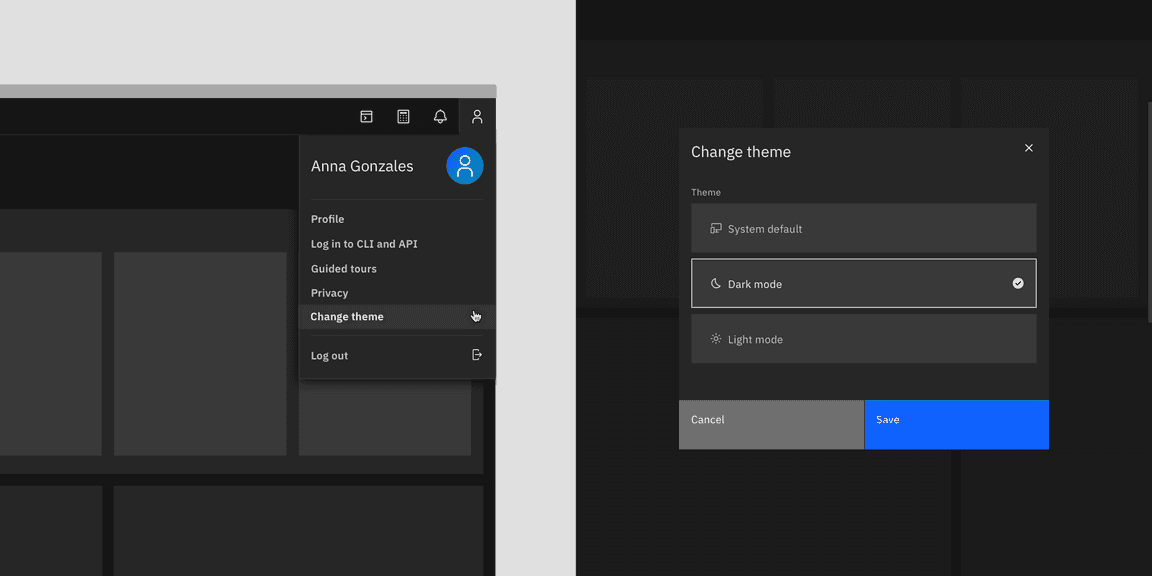 Example of a color mode control Example of a color mode control